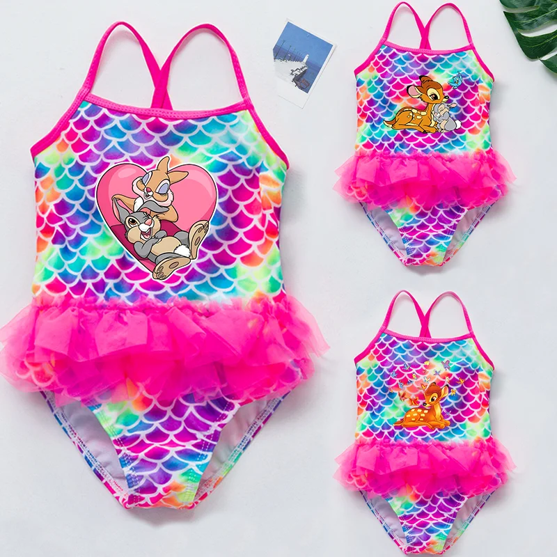 Bambi Girl stroje kąpielowe letni jednoczęściowy strój kąpielowy kostiumy kąpielowe impreza przy basenie 4-8 lat dziecięcy strój kąpielowy Bikini nadmorski strój strój kąpielowy