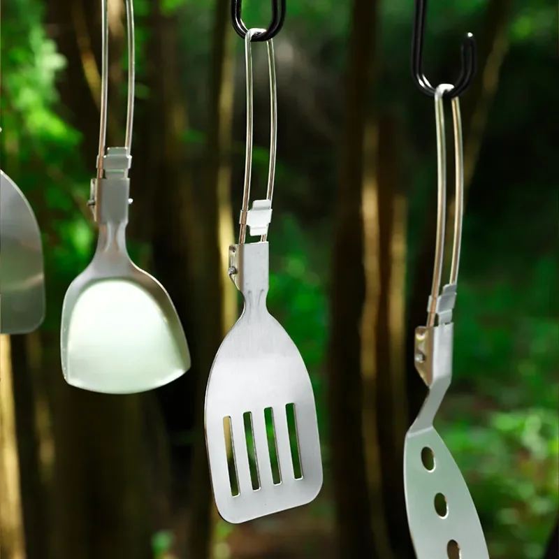 Fold Article for the Kitchen Item 304 Stainless Steel Household Utensils for Kitchen Set Portable Outdoor Frying Shovel Camping