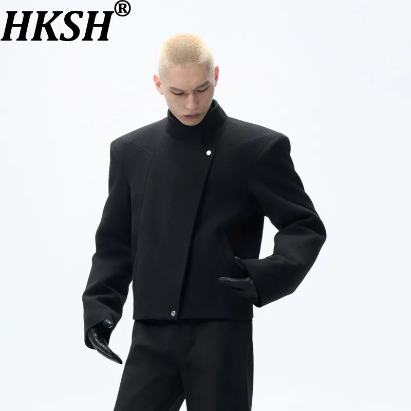 

HKSH осень зима новая мужская темная стильная утолщенная шерстяная теплая куртка трендовая с воротником-стойкой элегантное модное пальто в стиле панк HK15443