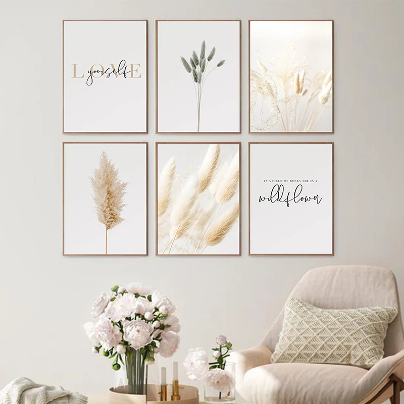 

6Pcs/Set Minimalist Dogtail Grass Reed Canvas Poster Picture Wall Decoration, Modern Living Room Home Decoration