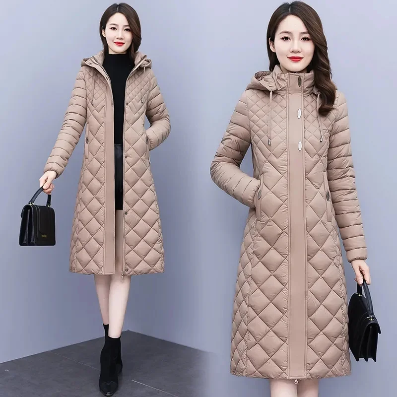 

New Cotton-Padded Women Light Down Cotton Coat Long Autumn Winter Jacket Supersize Female Detachable Hooded Parker Overcoat