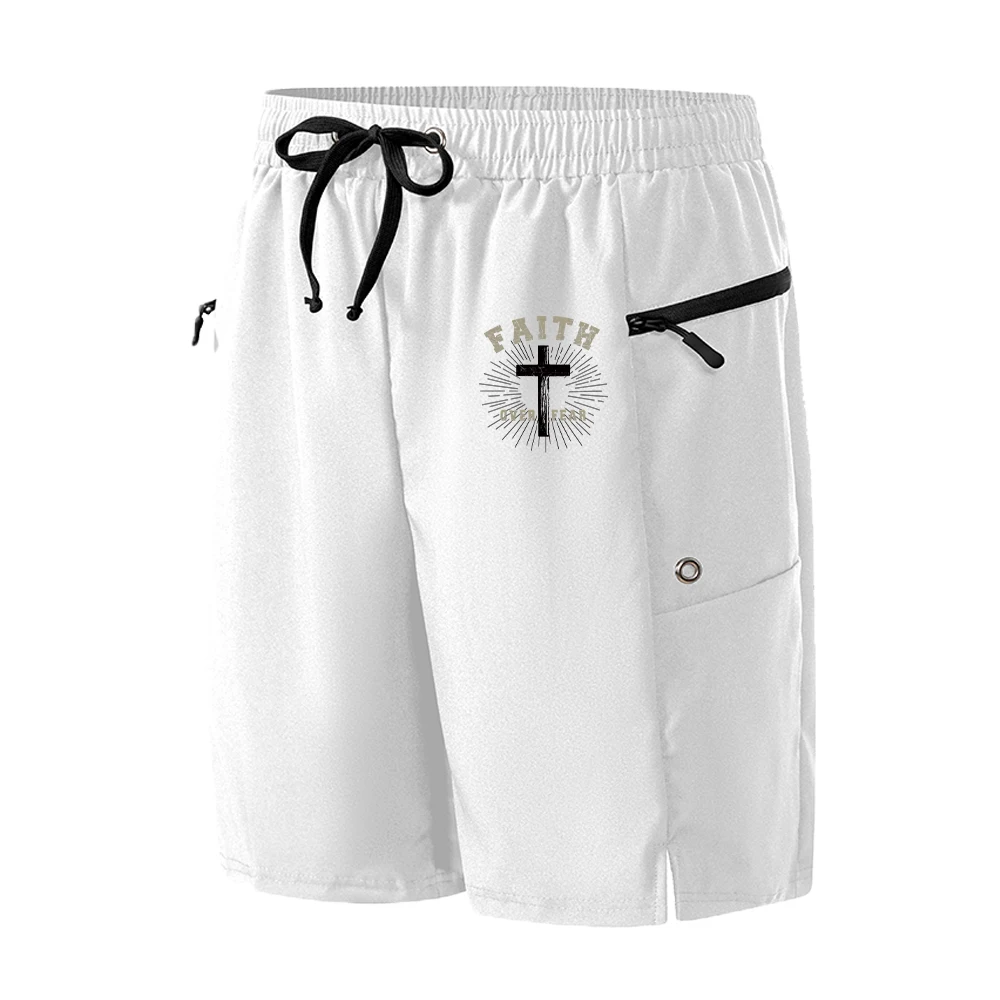 Men's Casual Beach Shorts With Cross Print Fashionable And Trendy Fitness Shorts Quick Drying And Breathable With Mesh Lining