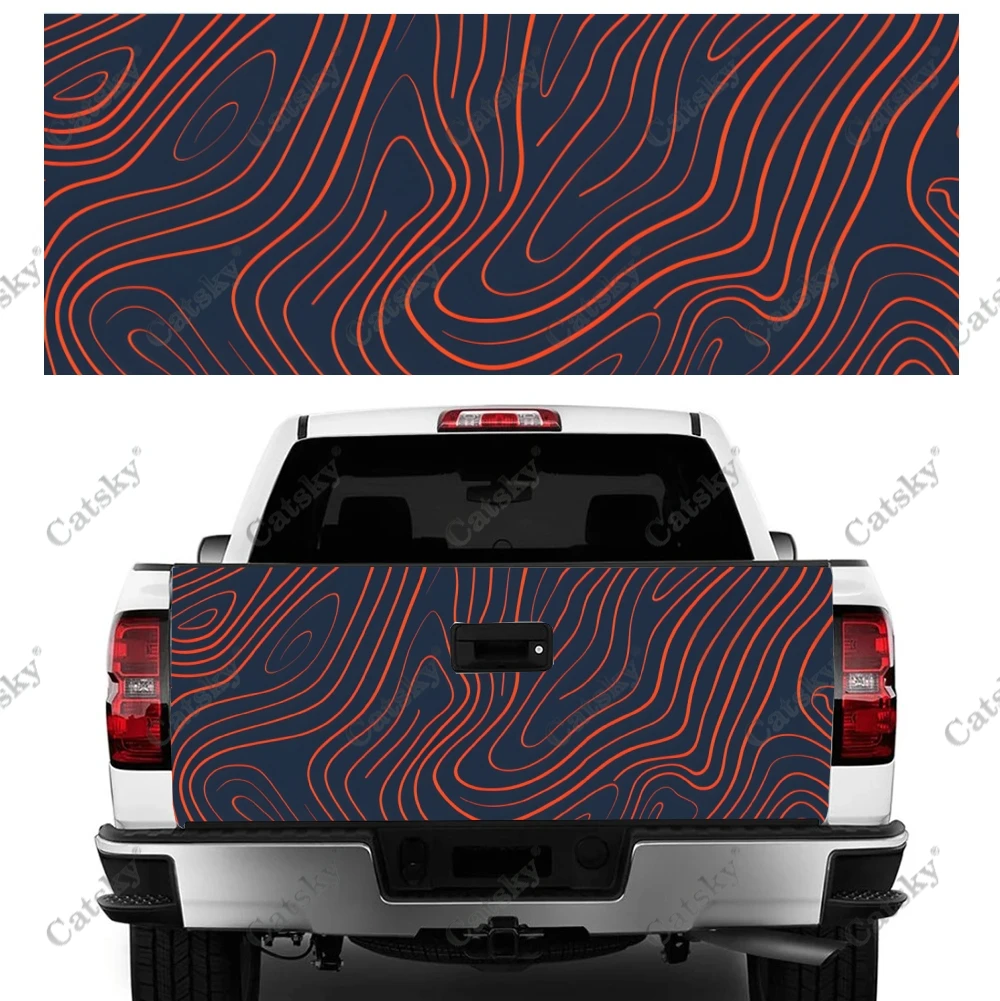 Topographic Pattern Truck Tailgate Wrap Professional Grade Material Universal Fit for Full Size Trucks Weatherproof