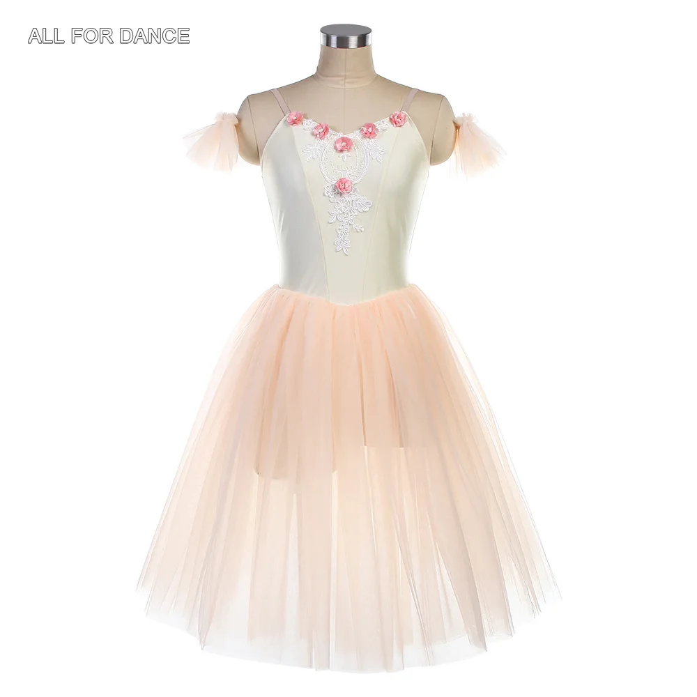 26045 Elfenbeinfarbenes Spandex-Mieder mit hellrosa weichem Tüll-Tutu-Rock für Erwachsene und Mädchen, romantische Ballettkostüme, Bühnenaufführung, Tanzbekleidung