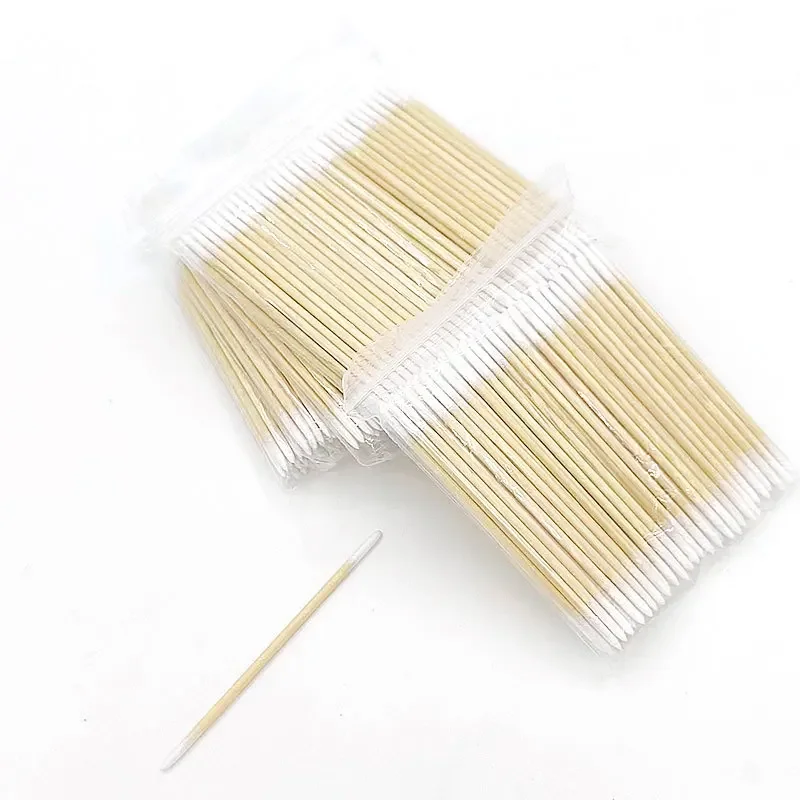 สำลีไม้ปลายสองด้านแบบใช้แล้วทิ้ง ขนาดเล็กพิเศษ 100 ชิ้น แปรงไมโครไร้ขุย สำหรับต่อขนตา กำจัดกาว