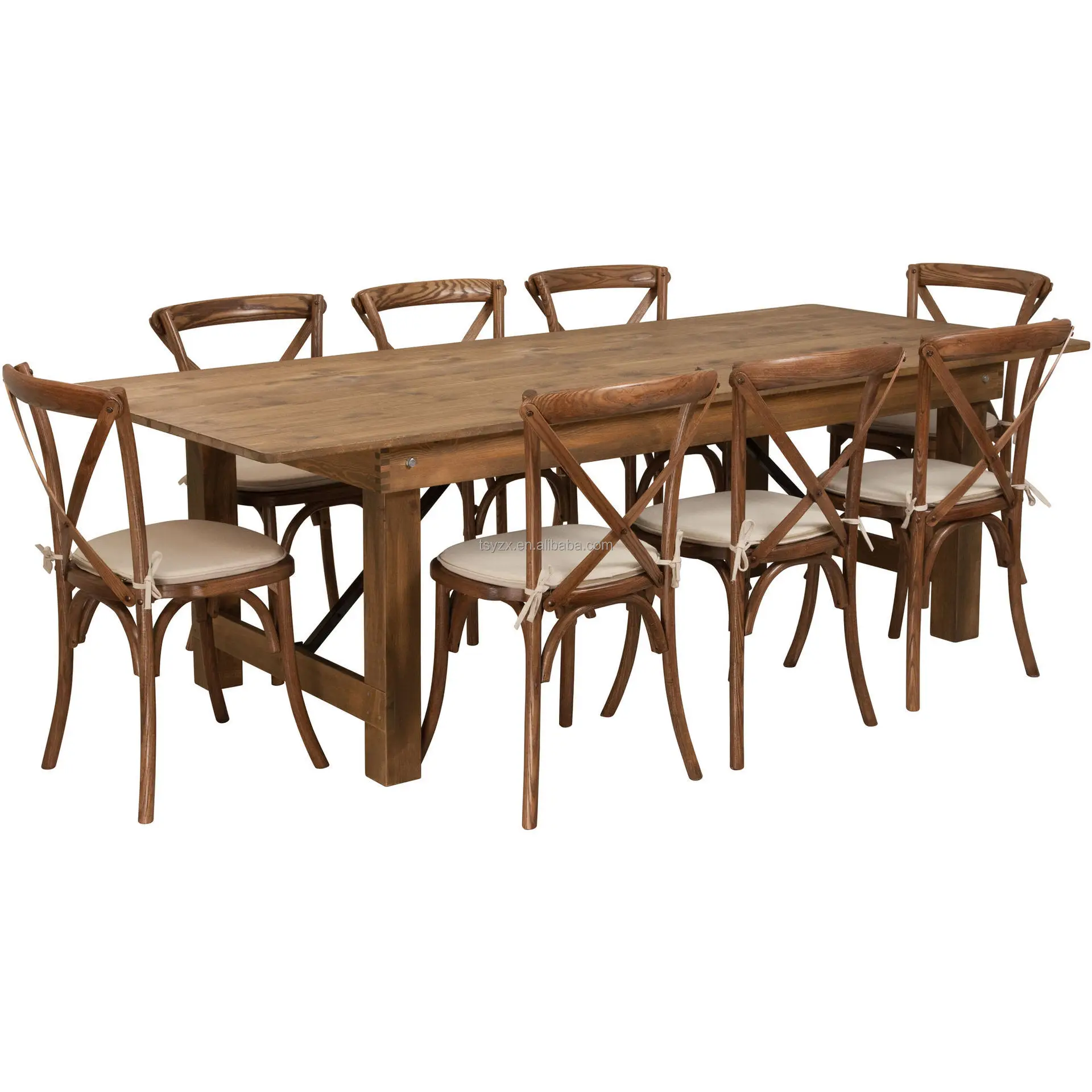 Rustic Style 8 Or 10 Persons Wooden Farm Table Solid Wood Folding Dining Tables For Wedding Party Banquet Events