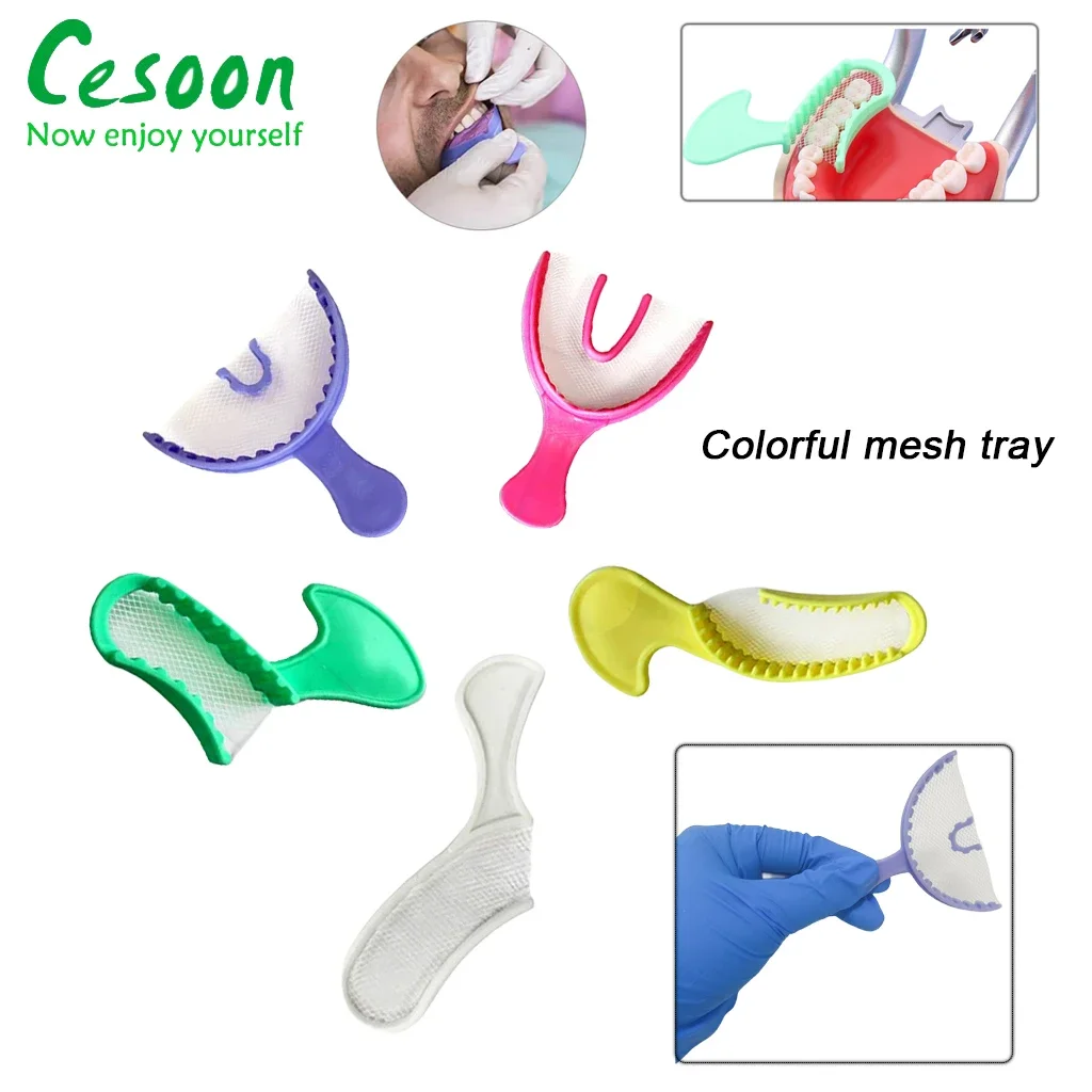 

50Pcs/Pack Dental Bite Impression Trays Plastic With Net Disposable Registration Tray Teeth Holder Colorful Dentistry Material