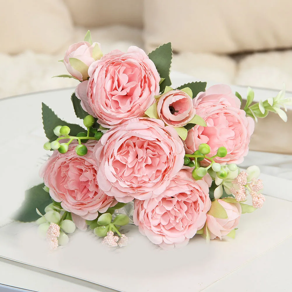 Artificial Flowers 34*12*7CM Bouquet Touch Finish Fade Resistant No Watering Needed Wedding Arrangements Artificial