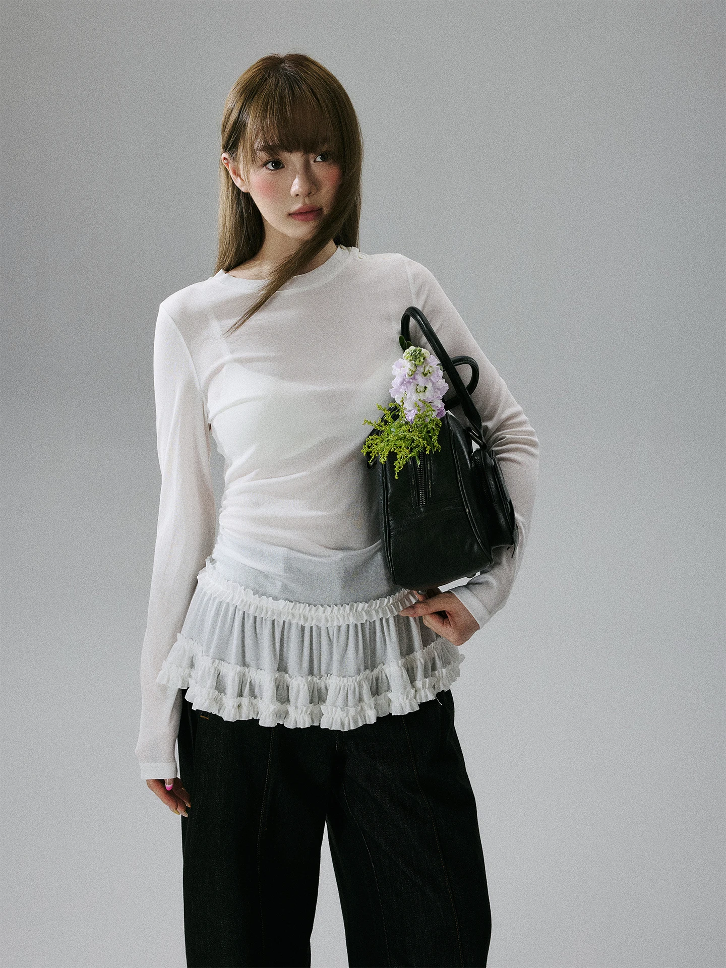 

Lost Forest Ruched Svel Top Women's Summer New Faion Casual Sle UV Protection Snowflake Fabric See-tough Base irt