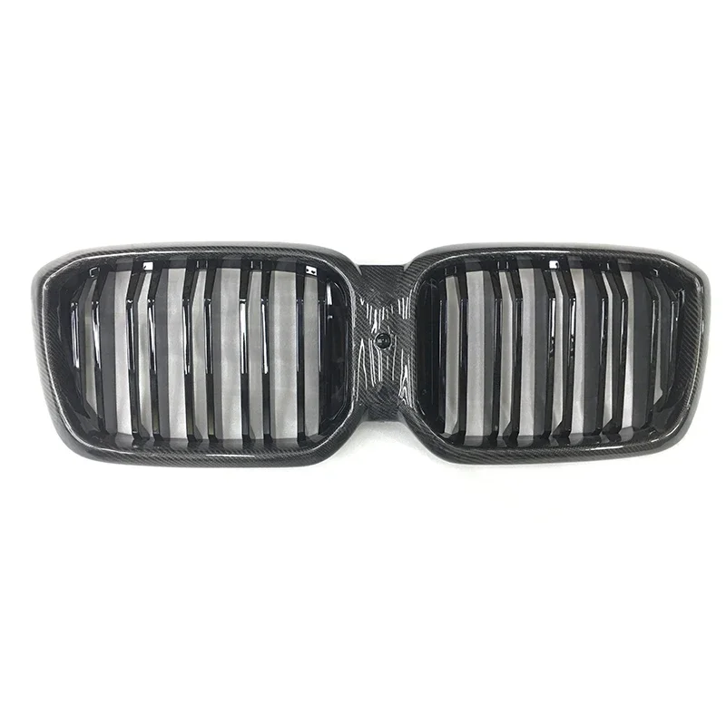 Carbon Fiber Double Slat Gloss Black Center Mesh Grill Grille Front Bumper Kidney For BMWs G01 G08 F97 X3 G02 X4 LCI