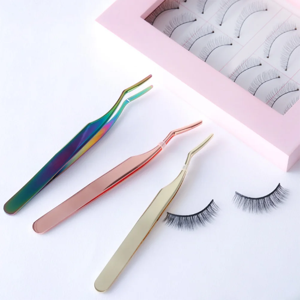 2Pcs Metal Eyelash Tweezers with Curved Tip for Women Easy Maneuver Into Any Direction Or Angle Rose Gold Eyelashes Tweezers