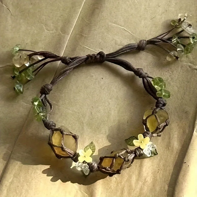 موضة كريستال قابل للتعديل أساور النساء DIY بها بنفسك الحجر الخام النسيج اليد حبل أوسمانثوس فلوريت سوار مجوهرات الحفلات هدايا