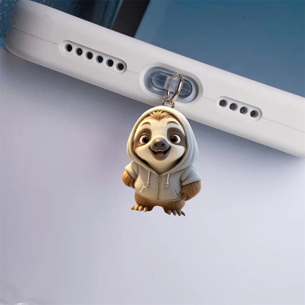 Cute Phone Dust Plug Healing Phone Charging Port Protector Sloth Acrylic Dust Plug Transparent Decorative Charging Port Pendant