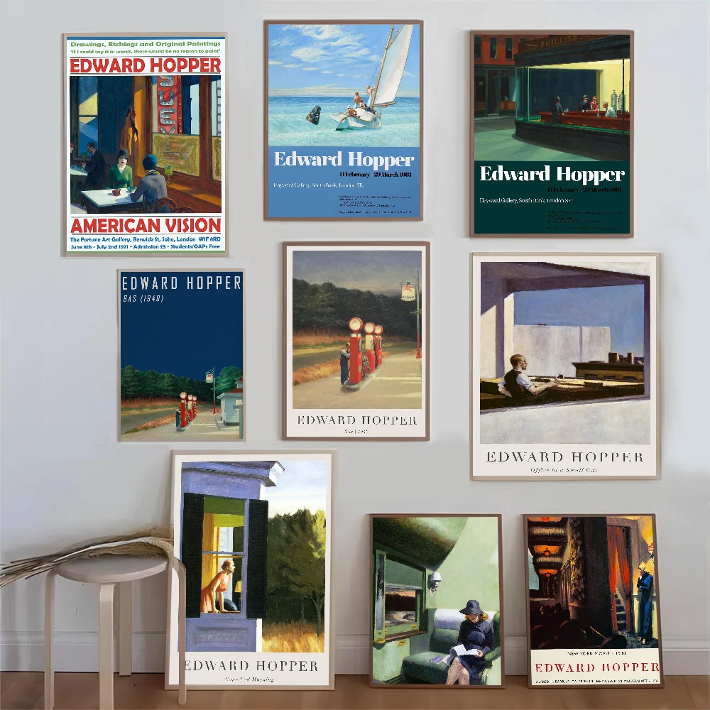 

Edward Hopper Famous Abstract Good Quality Prints and Posters Waterproof Paper Sticker Coffee House Bar Posters Wall Stickers