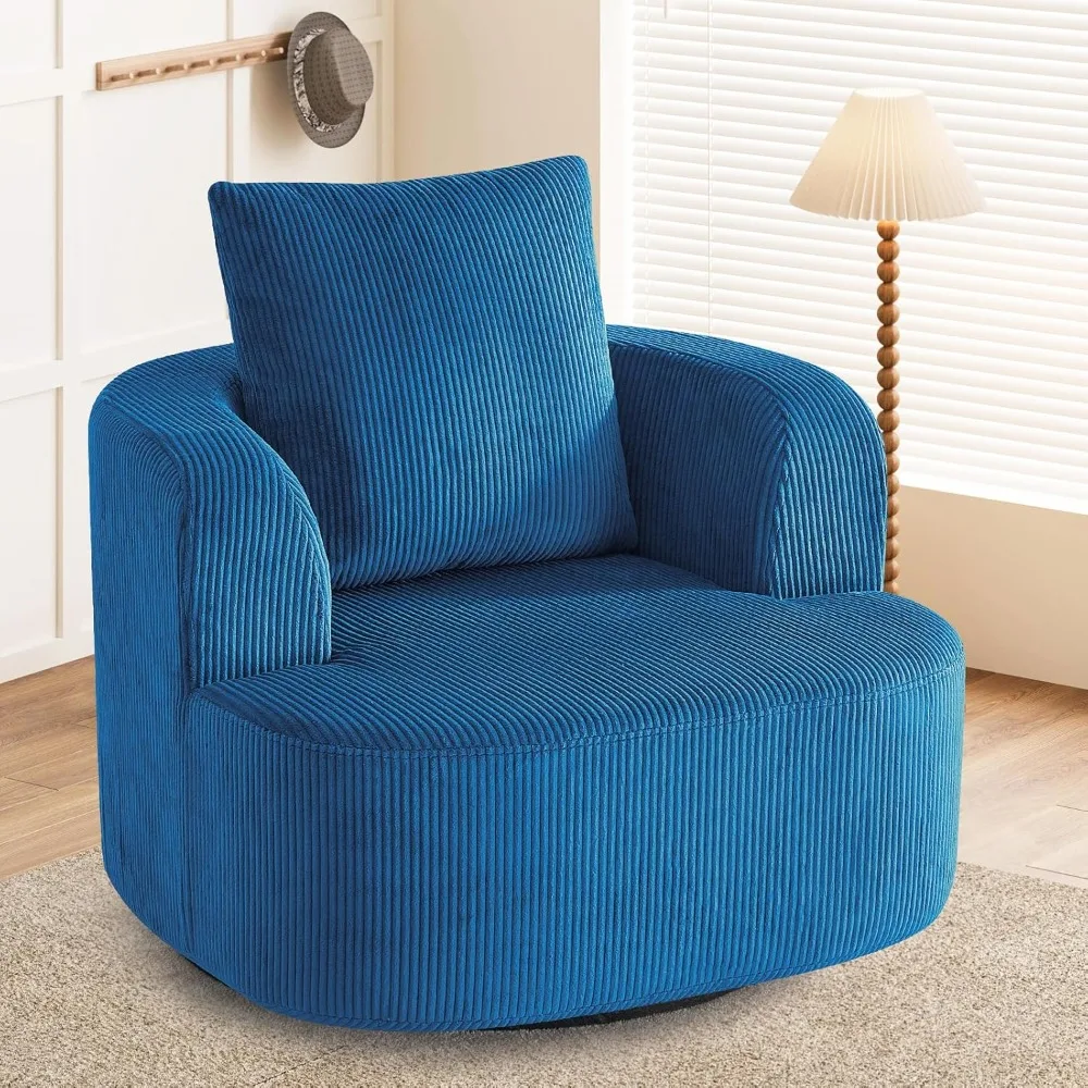

360° Swivel Barrel Accent Chair, Round Upholstered Comfy Lounge Chair, Corduroy High-Resilienc Foam Single Sofa, No Assembly Wi