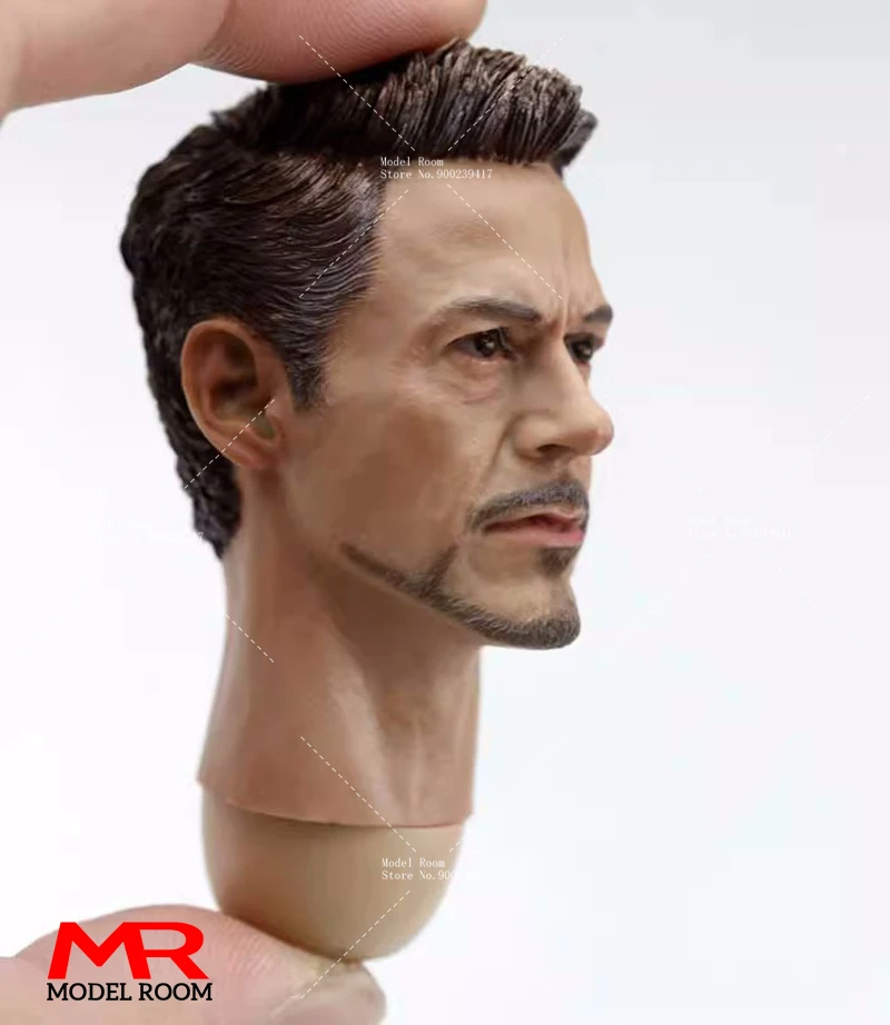 1/6 Scale Tony Robert Downey Jr. Head Sculpt Carving with Neck Fit 12'' Male Soldier Action Figure Body Model