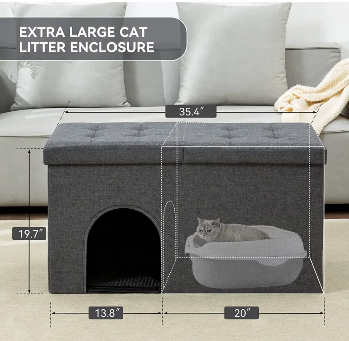 Customized Cat Litter Box Enclosure Hidden Furniture Ottoman with Lid Dog Proof Cat Litter Box