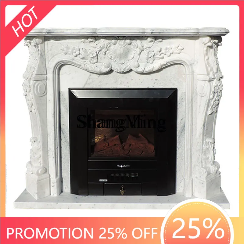 

FG Marble Fireplace Stone Carving Sculpture White Marble Decorative Background Wall Relief Natural Stone Fireplace Mantel