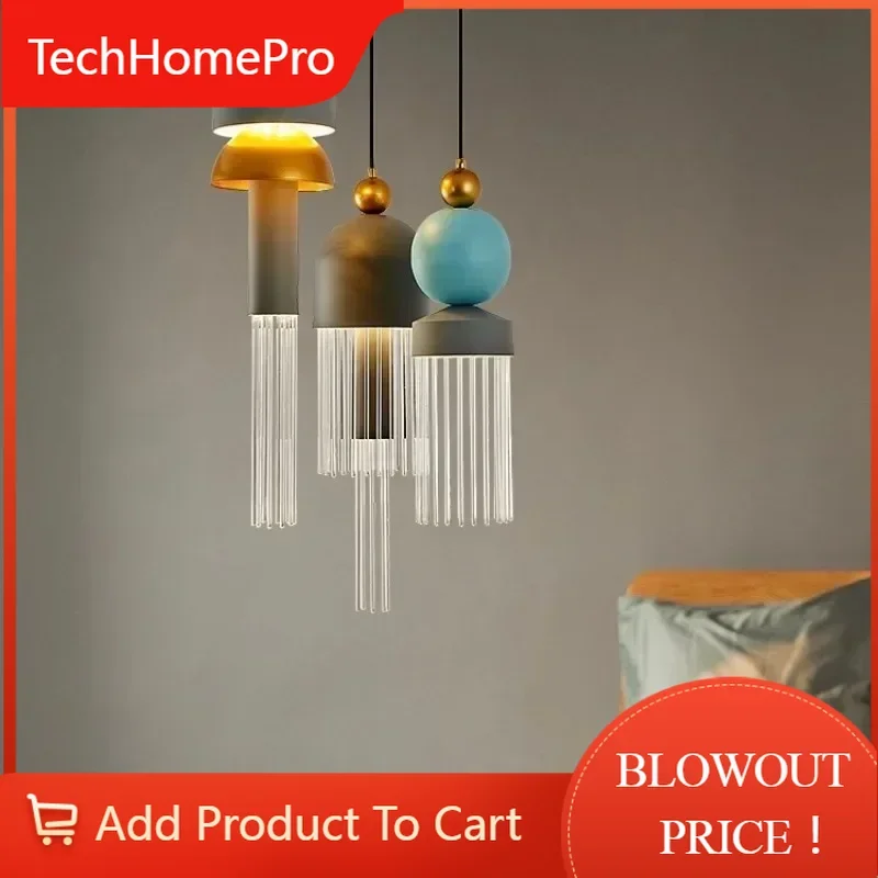 TechHPModern LED Glass Pendant Light Nordic Bedroom Bedside Lamp Dining Room Pendant Light Kitchen