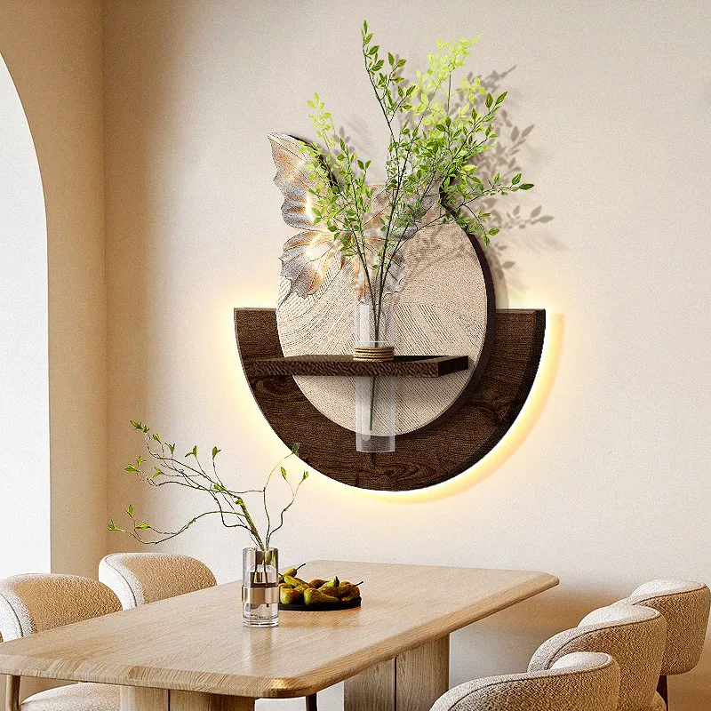Vintage Butterfly Restaurant Led Decoration Painting Hydroponic Green Plant Hanging Painting Living Room Sandstone Mural Lamp