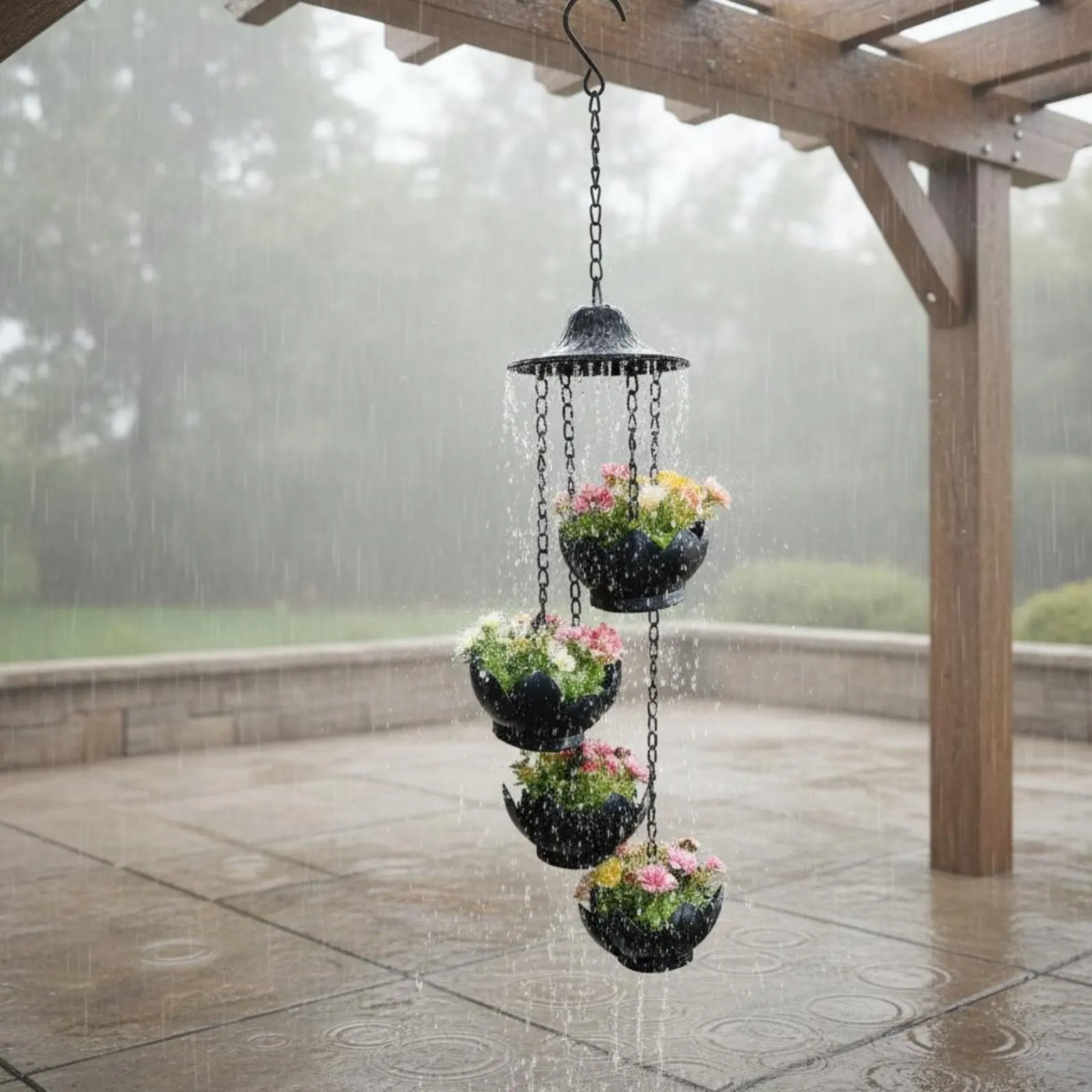Lotus Hanging Planter Decorative Chain Suspended Flower Pot Round Hanging Flower Pot Weather Resistant Garden Decor for Outdoor