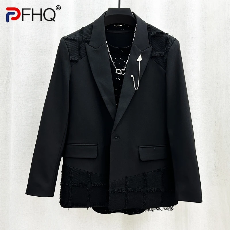 

PFHQ Spring New Personalized Spliced Suit Coat Men's Korean Trend Casual Single Breasted Advanced Original Blazers Tide 21Z4037