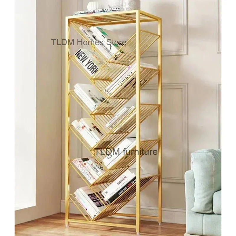 Modern Metal Bookcase for Study Room Simple Golden Tree-shaped Multi-layer Bookcases Light Luxury Design Bookshelf for Classroom