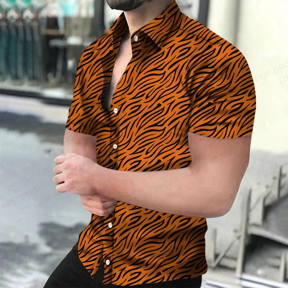 الصيف الرجال قمصان هاواي التلبيب Camisa ليوبارد ثلاثية الأبعاد قمصان مطبوعة الرجال النساء قصيرة الأكمام قميص واحدة الصدر بلوزة الشاطئ