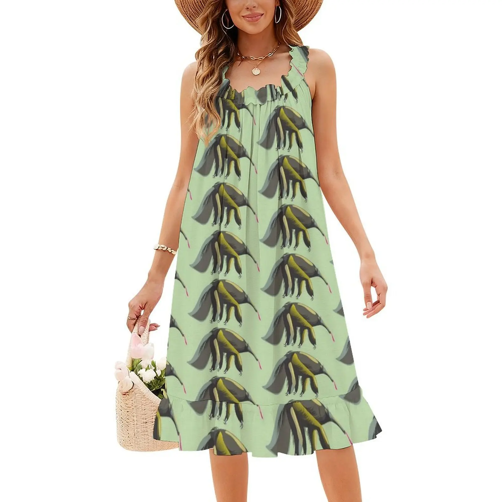 فستان قصير على طراز Anteater Preppy للنساء على شكل حرف a فضفاض مناسب فستان يوم غير رسمي أنتيتر تصميم حيوان نمط حيوان نسائي #4
