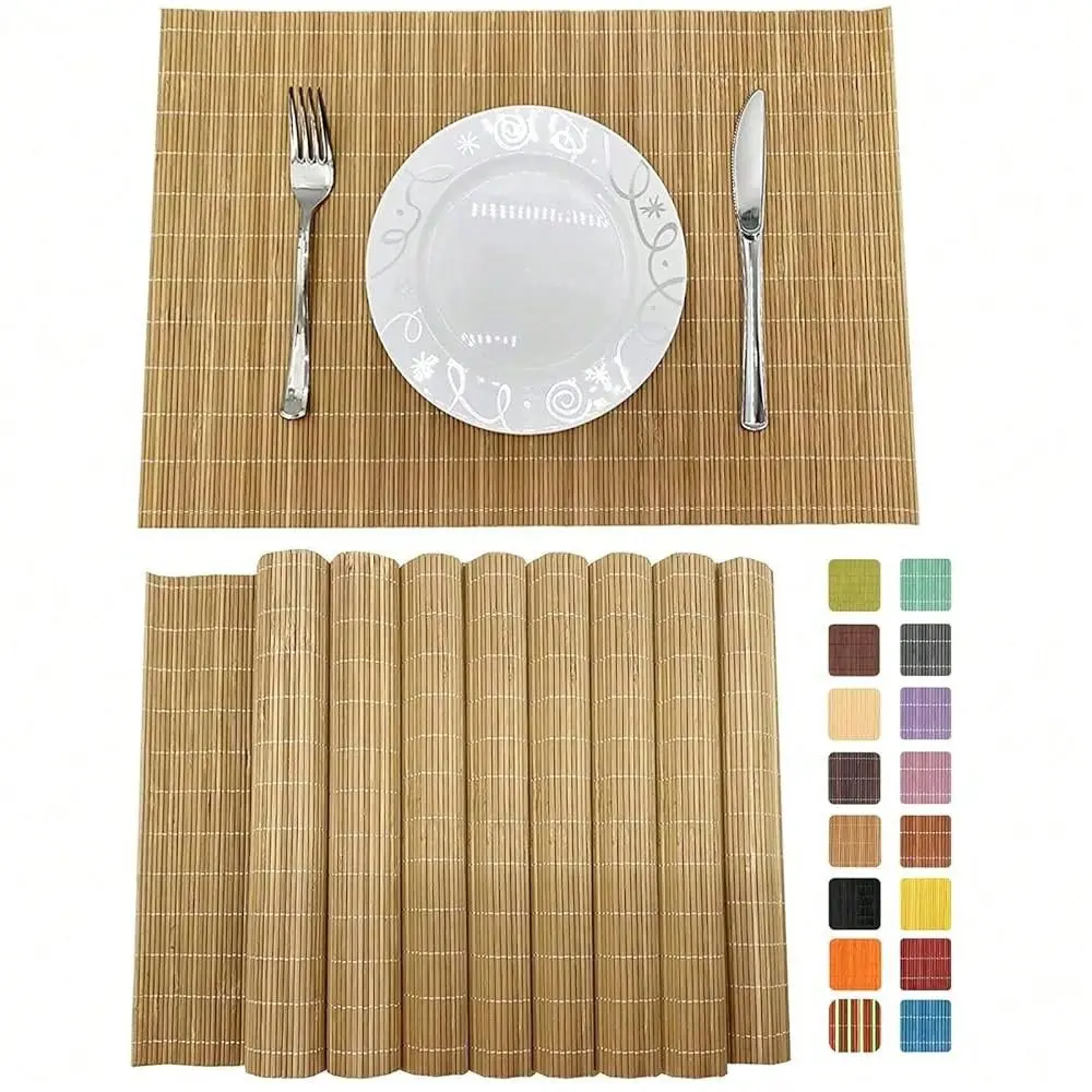 Set mit 8 Stück Bambus-Tischsets, Sushi-Rollmatte im japanischen Stil, natürlich, rutschfest, waschbar, hitzebeständig, Tischsets für das Esszimmer