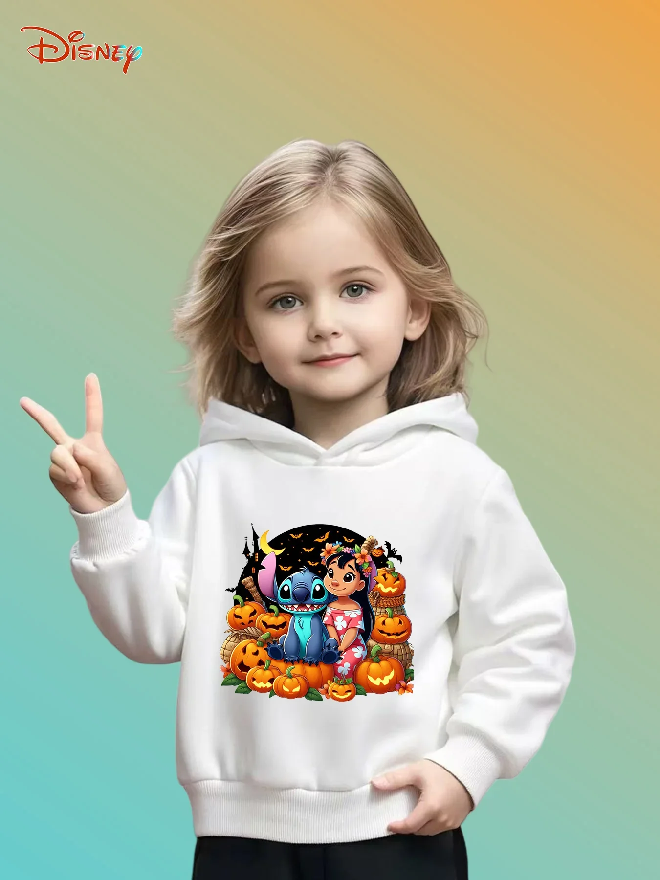 

2025 Halloween Print Girls Boys Fashion Comfortable Hoodies Disney Stitch Lilo Top Warm Pullover Children's Fashion