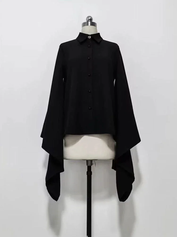 

Harajuku Men And Women Black Blouses 2025 Spring Y2k Aesthetic Vintage Shirts Streetwear Casual Women Ruffle Sleeve Blouse Tops