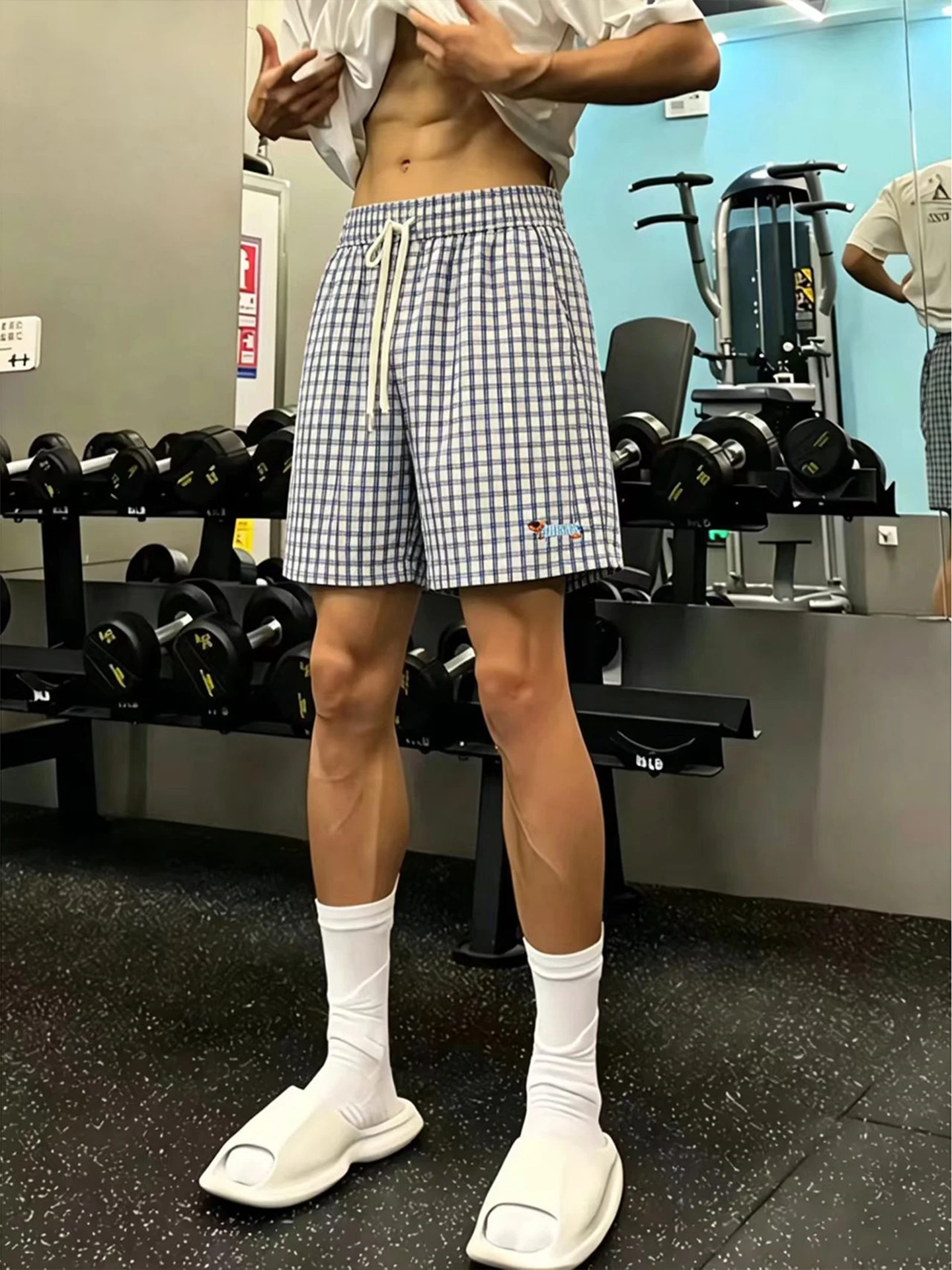 

Quick Dry Bubble Men's Summer Ice Silk Thin Sporty Five-Quarter Length Low Waist Casual Fashion Low Rise Shorts