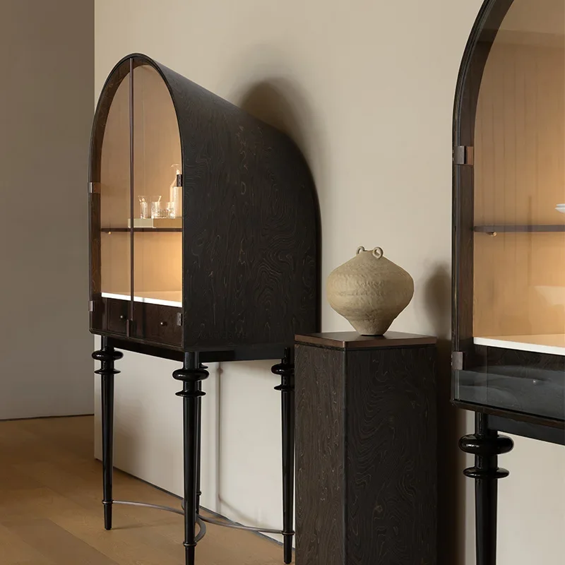 Italian minimalist solid wood decorative living room wine display cabinet storage cabinet