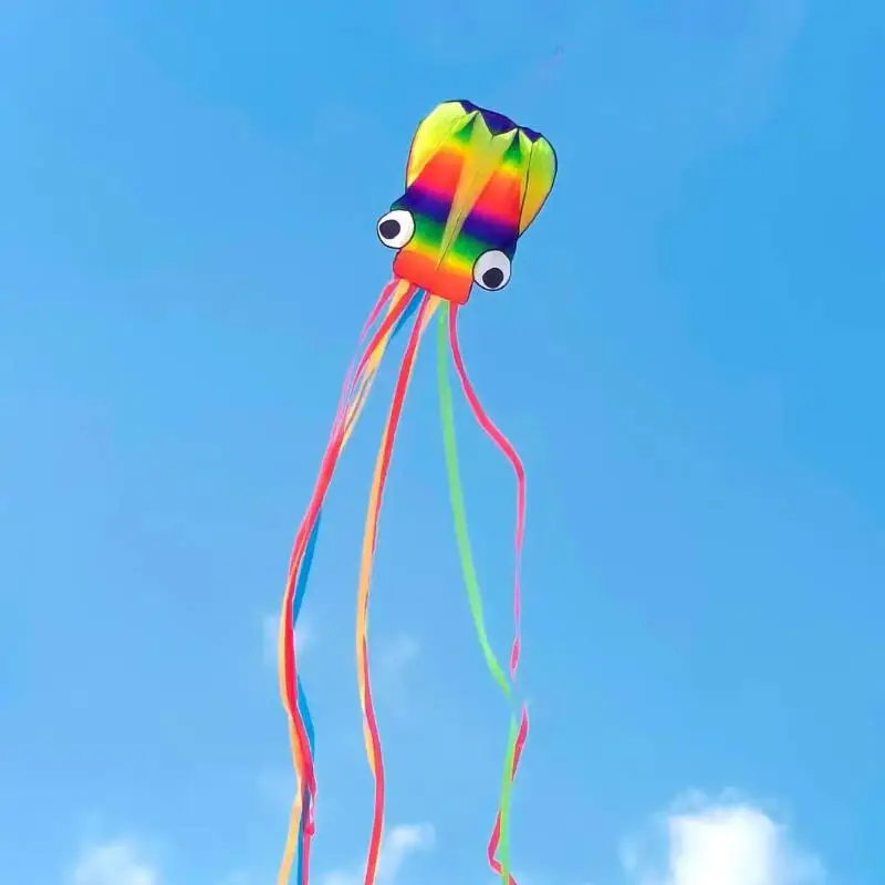 

[JN] 1 Set Giant Soft Kites For Adults Outdoor Toys Rainbow Colored 3D Octopus Soft Kite 4m Giant Kite With 100m Tire Line