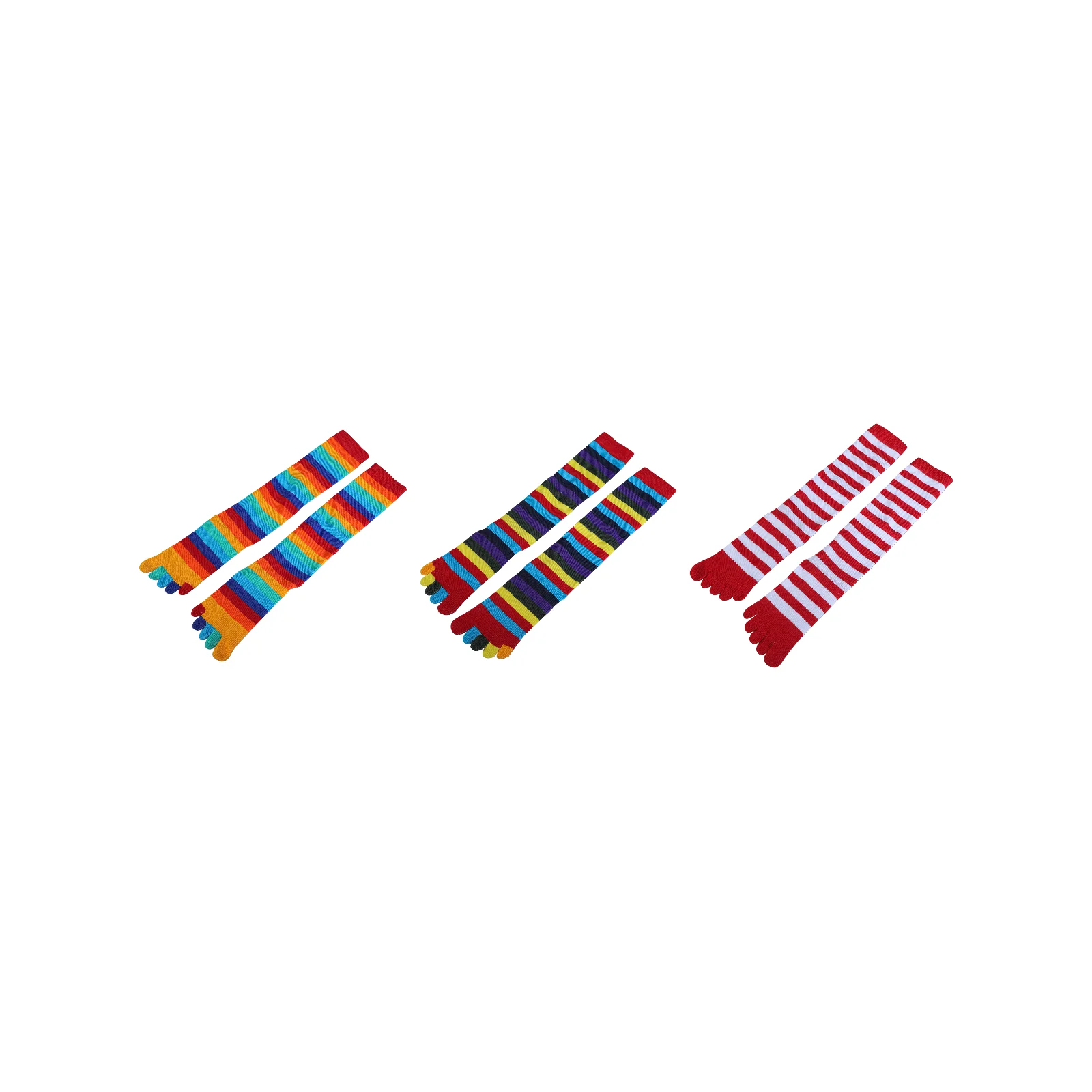 

Rainbow striped toe socks combination (1 pair each of rainbow 1+rainbow 2+red and white stripes)