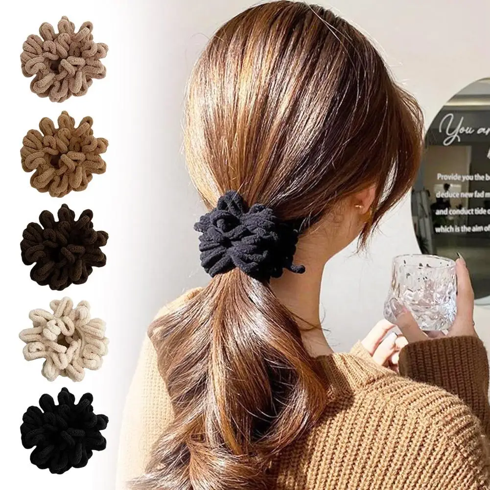 Women Elegant Solid Flods Plush Soft Elastic Hair Bands Hair Accessories Hold Band Scrunchie Fashion Rubber Hair Tie Ponyta I9T8