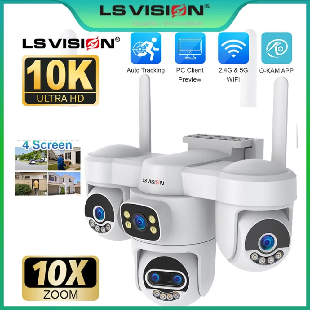 LS VISION 20MP 10X Zoom PTZ WiFi Security Camera 5 Lens Multi-Screen