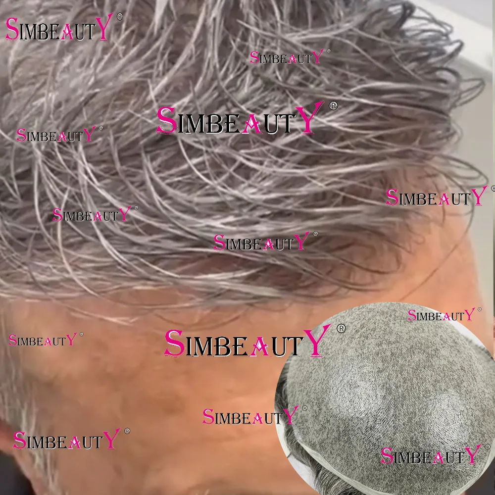 

Super Ultra Thin Full Skin PU Men Toupee Grey Black 1B40 1B65 1B80 Natural Hairline Human Hair 0.02mm VLoop Microskin Prosthesis