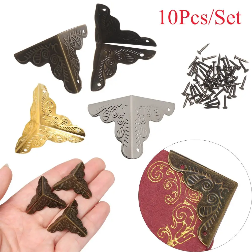 

10PCS DIY Embellishments Furniture Hardware Vintage Case Carved Corner Brackets Box Decor Corner Protector Antique Bronze