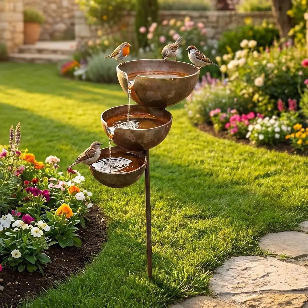 3-Schichtige Vogel-Wasserschale Effektive Regenwassersammlung Vogel-Wassertränke Gartendekoration Hof-Terrasse Eisenständer – Detail 10