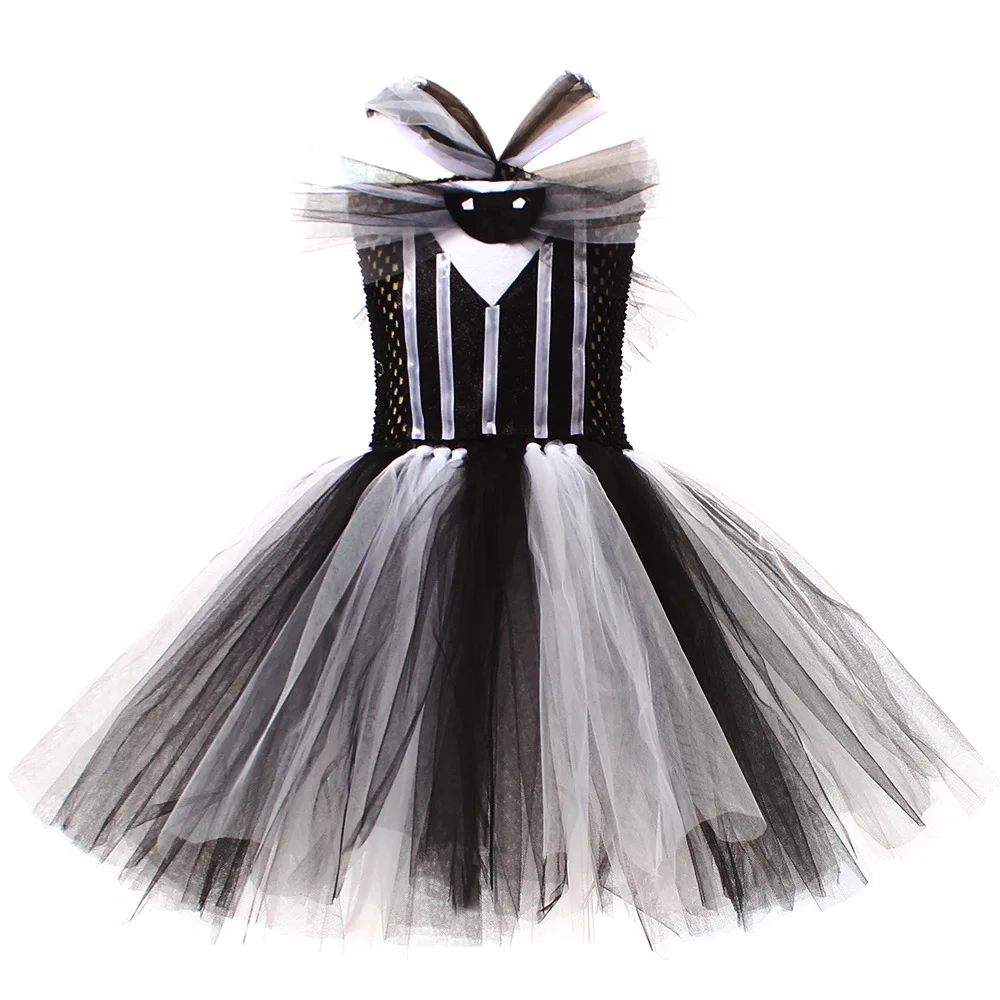 Gotisches Geister-Tutu-Kostüm für kleine Kinder, schwarz-weißes Tüllkleid, volle Socken, Stirnband für Süßes oder Saures, Schule, Bühne, Faschingskostüm – Detail 7