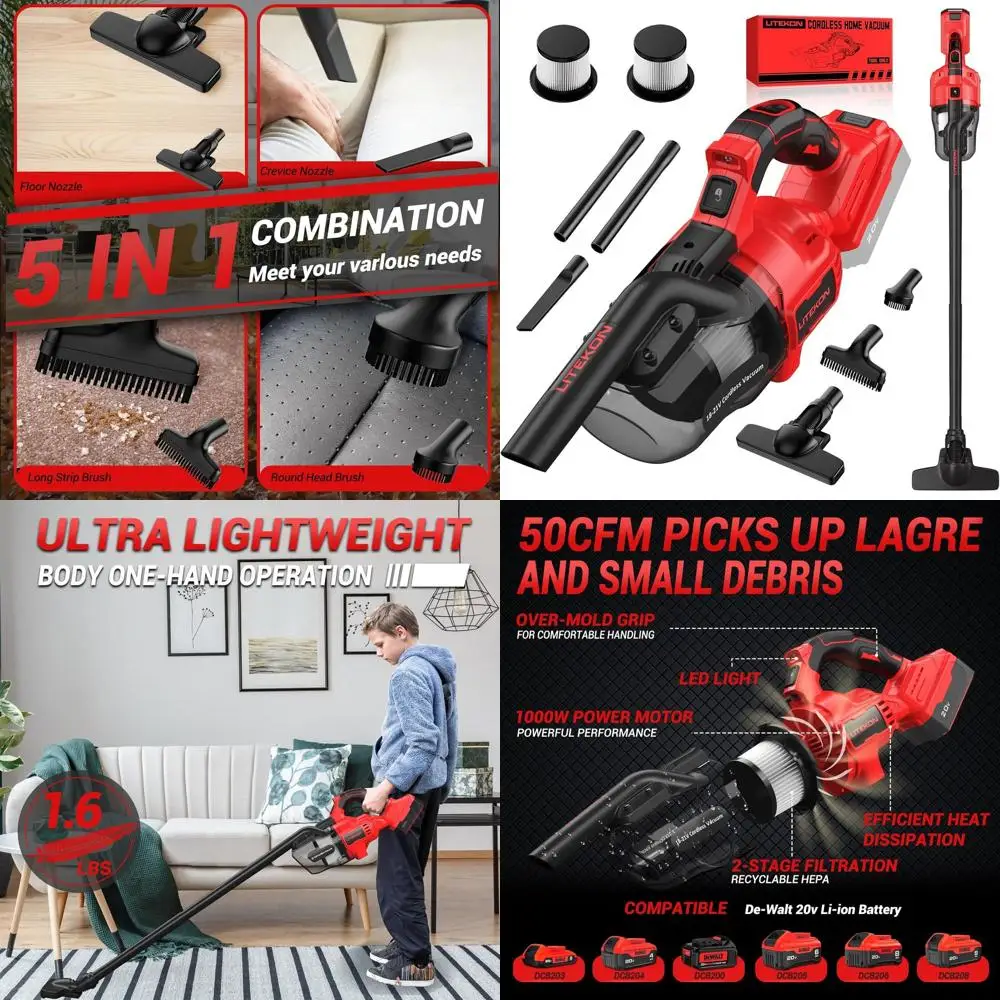 

20V Mil-Wuakee Compatible Cordless Vacuum, 20000Pa Power, HEPA Filter, 5-in-1 LED Light Handheld for Home and Car