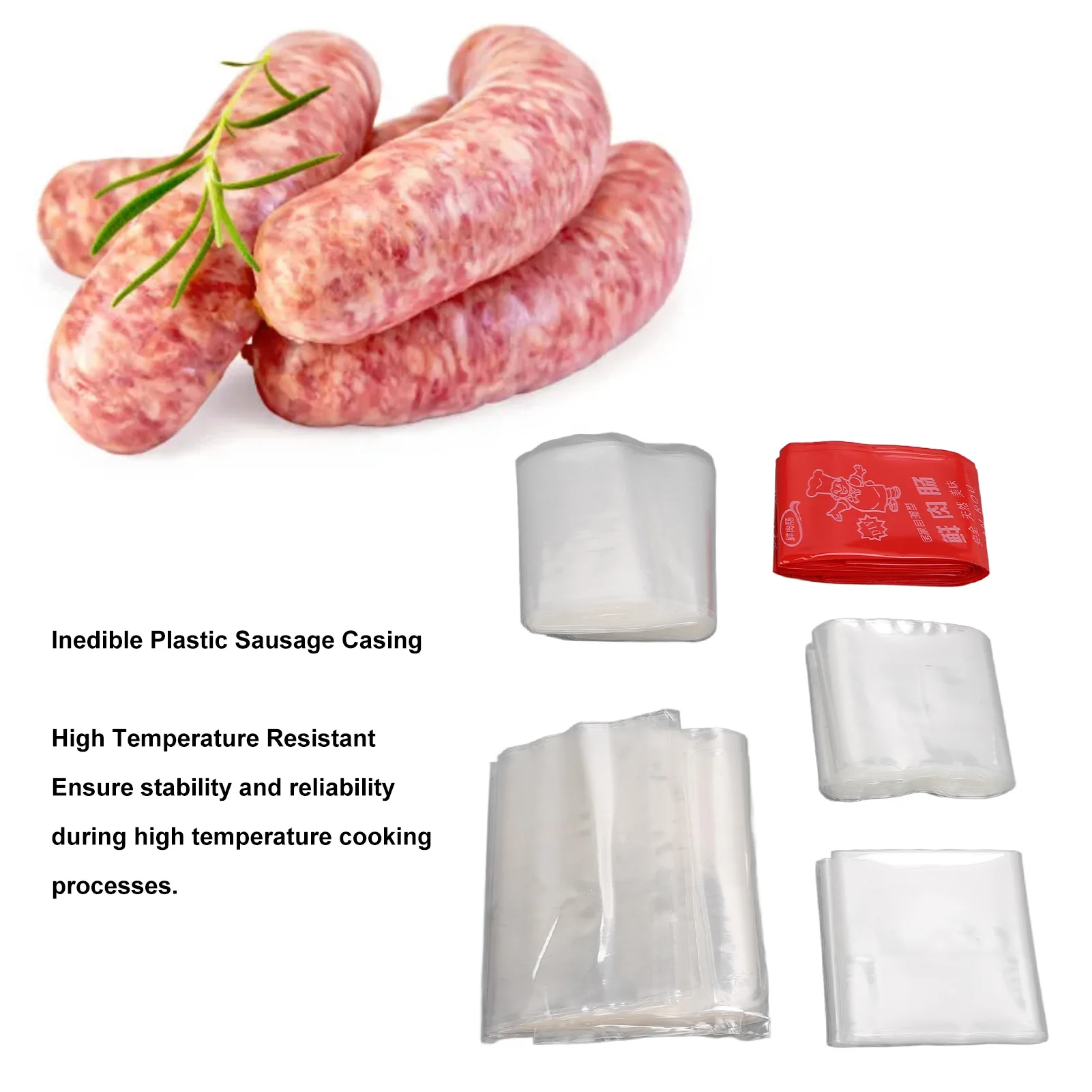 5 Packs Inedible Plastic Ham Sausage Casing Temperature Deformation Proof Easy Use High Temp Resistant for Household Use