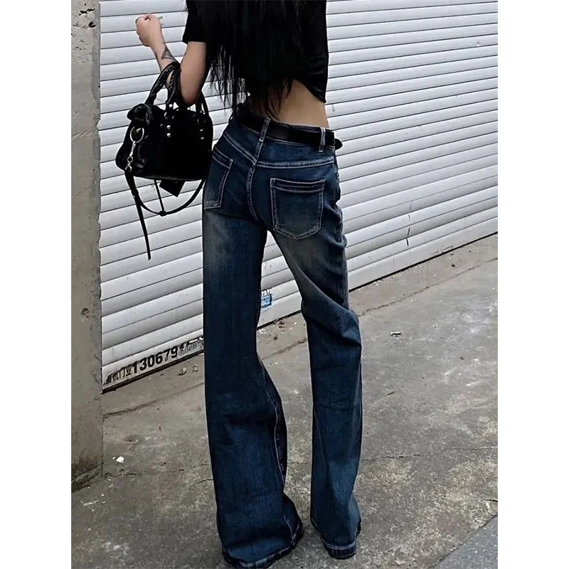 กางเกงยีนส์คาร์โก้ทรงวินเทจสไตล์ Y2K ยุค 2000 ล้างสีแบบวินเทจ ทรงขากว้างสไตล์อเมริกันเรโทร กางเกงยีนส์ทรงหลวมสไตล์ฮาราจูกุ กางเกงขายาวทรงแบ็กกี้ สตรีทแวร์สไตล์กยารุ