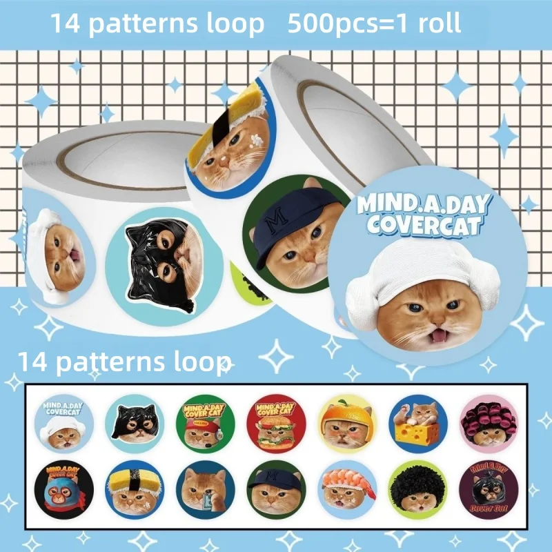 500 Stück/Rolle Niedliche Mindaday Anime-Aufkleber Lustige Katzen-Meme-Cartoon-Aufkleber Spielzeug Tagebuch Notizbuch Gitarre Handy Kinderbelohnungs-Aufkleber Geschenk
