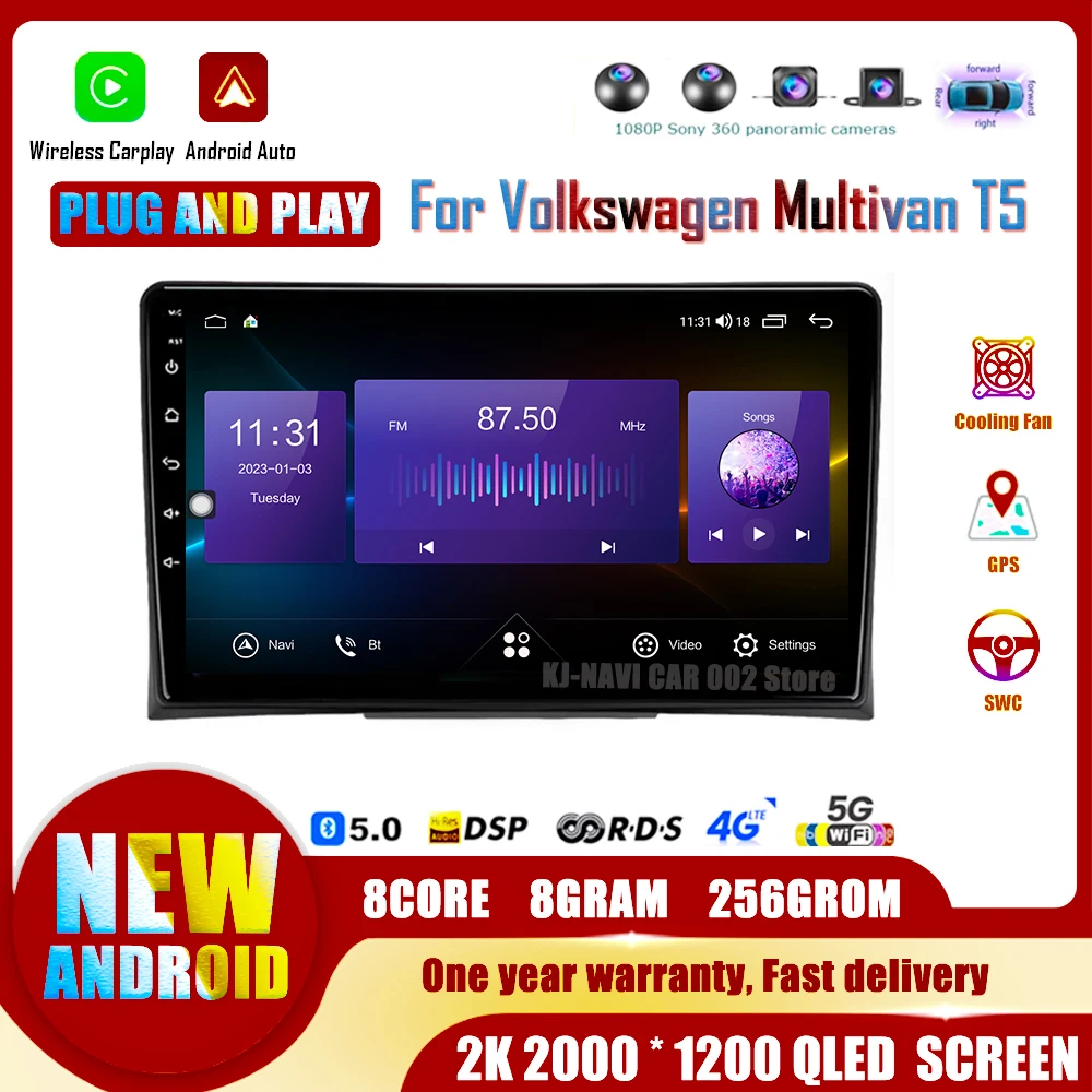 

Carplay Auto 9" Android 14 For Volkswagen Multivan T5 2003-2015 Multimedia Video Player Car Radio Navigation GPS 4G WIFI BT DSP