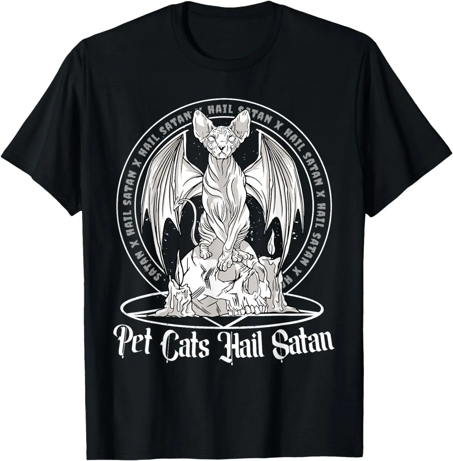 Pet Cats Hail Satan Occult Satanic Cat Demonic Pentagram T-Shirt