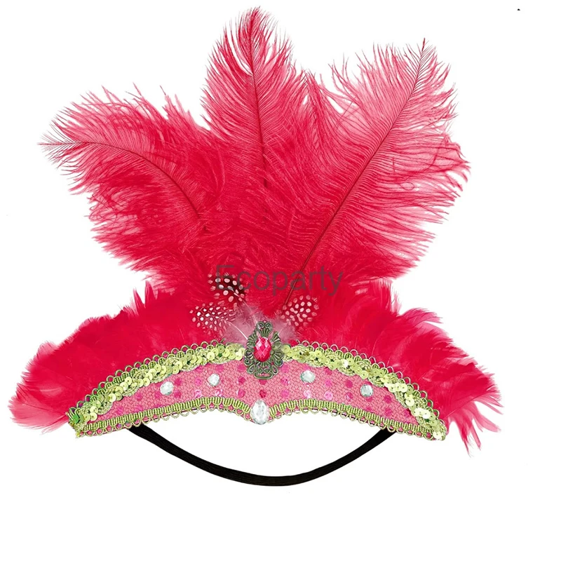 Fantasia Lantejoulas Pena Headband para Mulheres, Brasil Carnaval Costume Acessórios, Indian Pena Headband, Holiday Party Dress Up Props