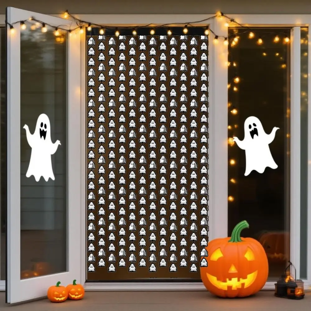 

2Pcs 1X2M Halloween Ghost Rain Curtains Creativity Spooky Wall Hanging Ghost Pendants Cartoon Sparkling Door Hanging Decor